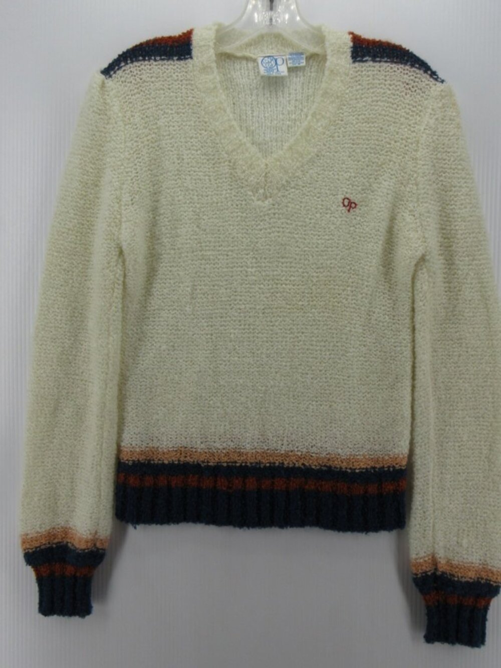VGT Ocean Pacific Sweater Medium Cream Op 80s Boucle Knit Logo Surf